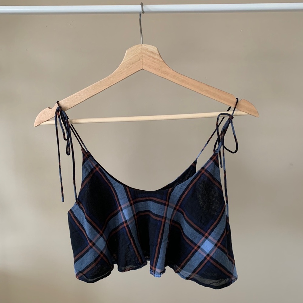 Urban Outfitters BDG plaid tie shoulder crop top